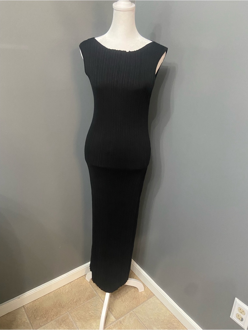 QUINCE Black Cotton Cashmere Fitted Ribbed Sleeveless Midi Dress L  Elegant